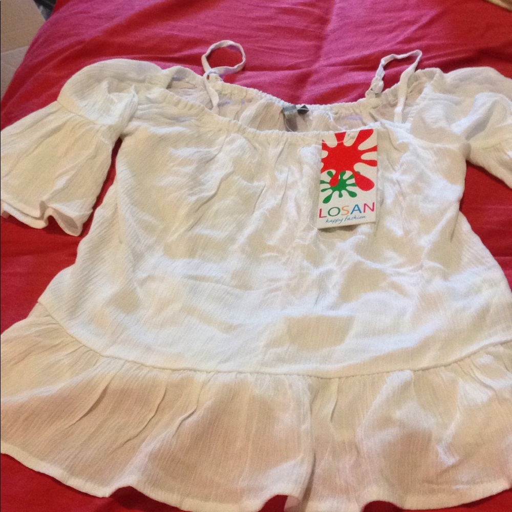 Girls White Losan Blouse SZ 14